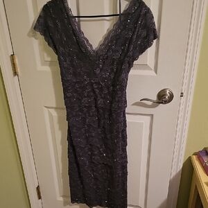 Elegant Lace V-Neck Dress in Dark Gray